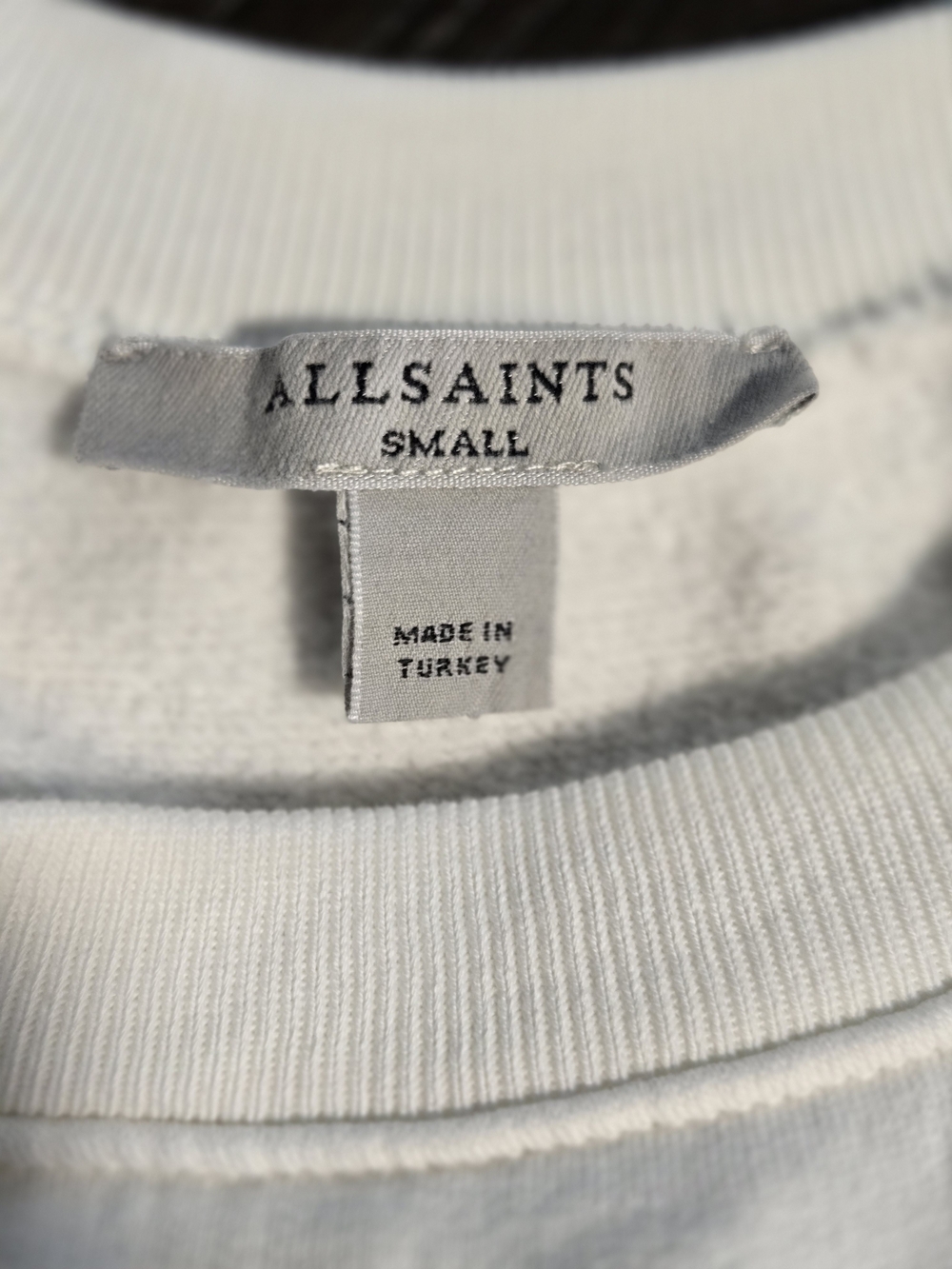 AllSaints White Cropped Sweatshirt with Crochet Shoulder Detailing - Picture 7 of 10